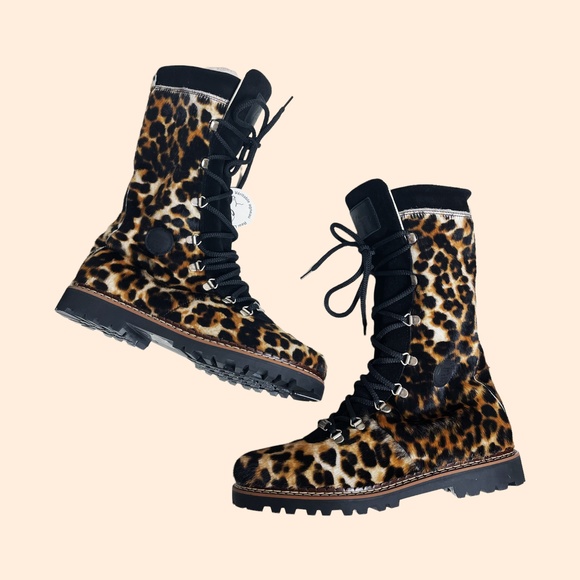 *NWT* Ammann of Switzerland Malx Leopard Fur Lace Up Boots Size US10 ish or EU42